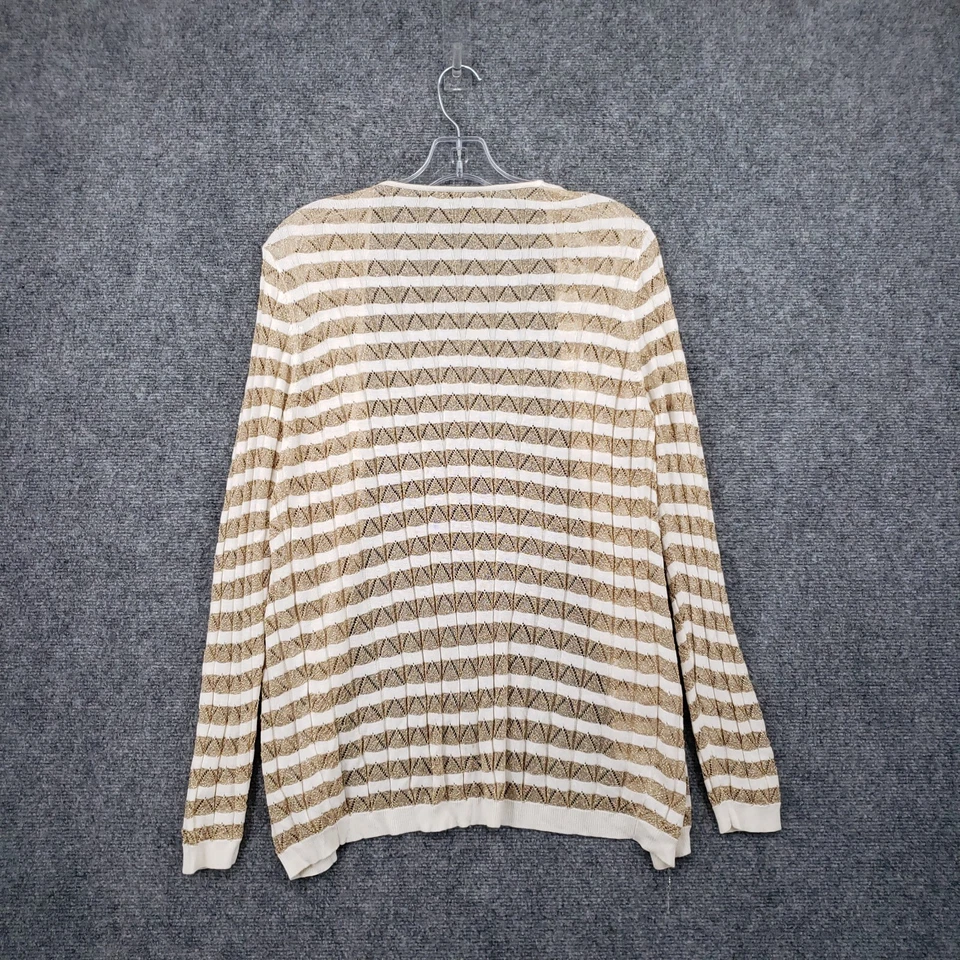 Suéter Suéter Mujer L Grande Marrón Seda Cárdigan Rayas Metálico Acanalado Foto 2 de 4