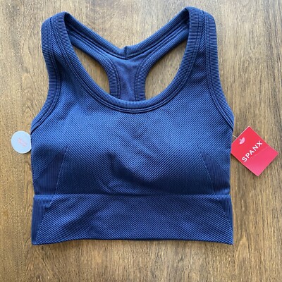 Spanx Rib Seamless Medium Impact Sports Bra Size XS Navy Haze #50238R NWT 
