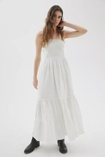 Urban Outfitters UO Athena Smocked Midi Dress Ruffle Tiered Cotton M New 265740