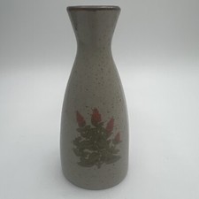 Takahashi Japanese pottery Vintage Takahashi Speckled Stoneware Sake Bottle Vase with Woven Rattan Medallion