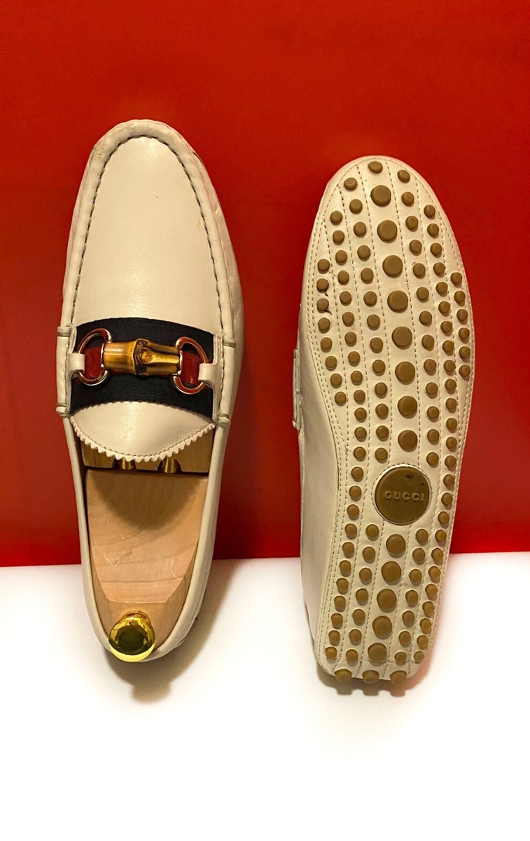 Gucci Off White Men\'s Signature Driver US 6.5 $680 Mens Off White Gucci Leather Drivers Loafers Sz 9 G  main image 3