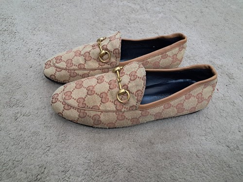 Gucci Jordaan Loafer GG beige Canvas Shoes Women's Size 36 eu / 6 us - Picture 2 of 14