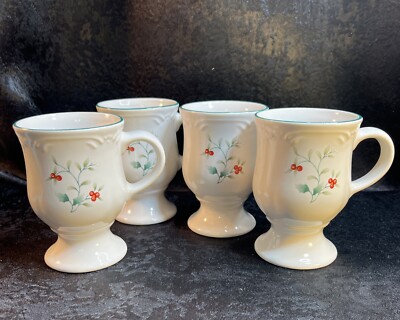 Set Of 4 Pfaltzgraff Winterberry Pedestal Coffee/Tea  Mugs 4 3/4  Tall 11 Oz