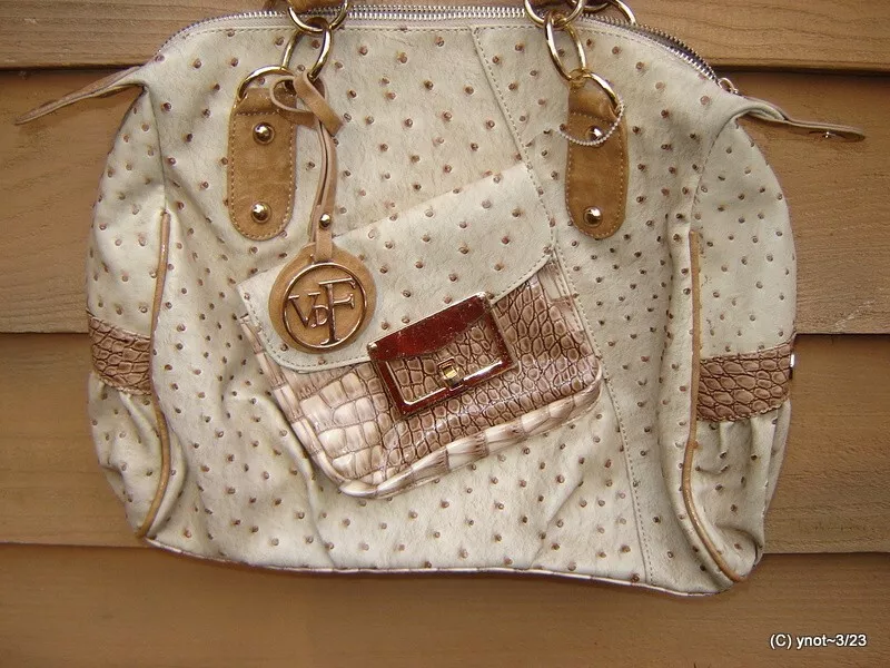 large VDF VITTRORIO Designer Ostrich Embossed brown Shoulder Bag Purse cellphone