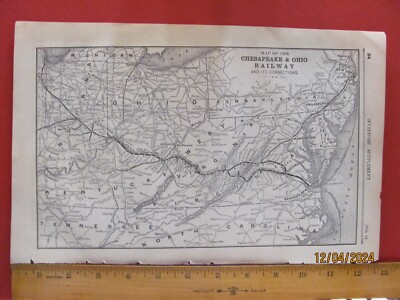 1890 CHESAPEAKE & OHIO RAILROAD ORIGINAL SYSTEM ROUTE MAP in VA WV OH