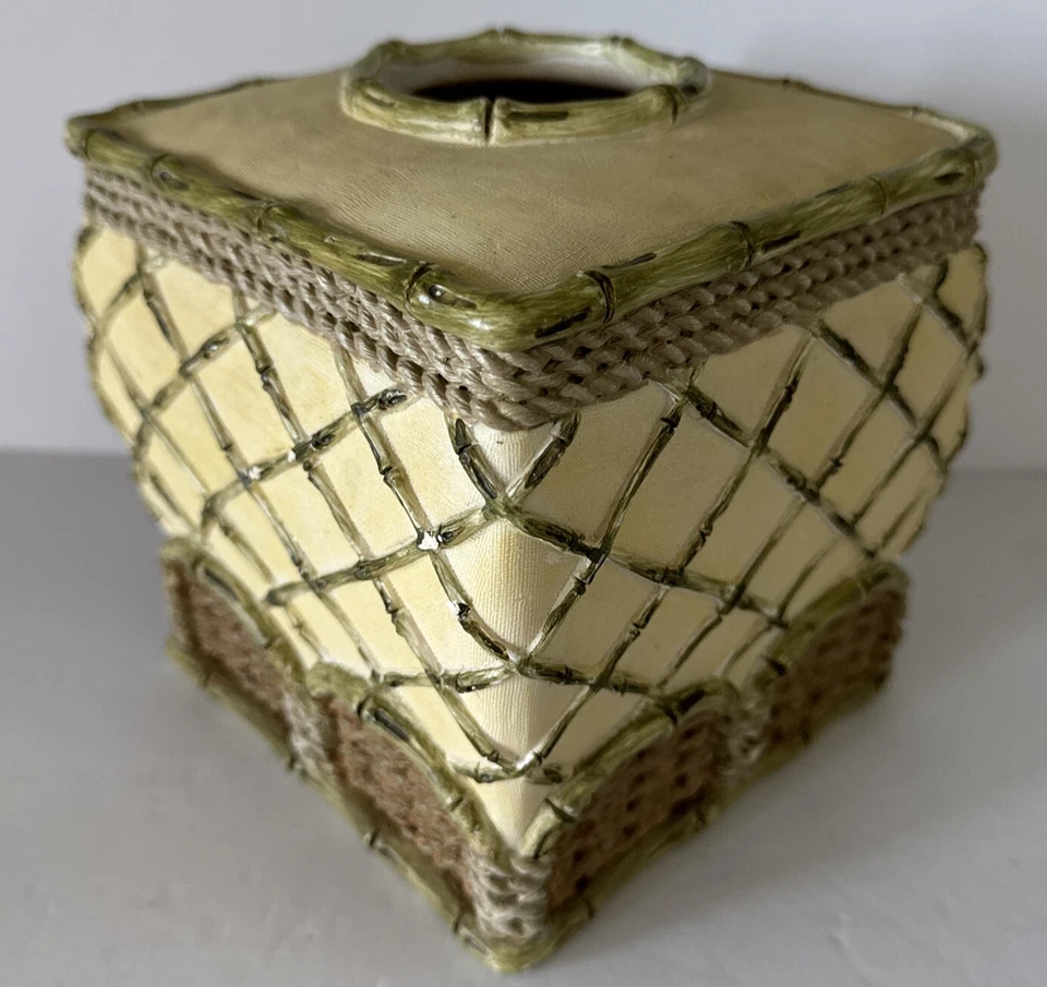 "Cubierta de pañuelo Waverly cerámica pesada diseño bambú Tahití 6"" alto x 6"" ancho" Foto 3 de 4