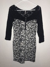 Free People Dress Size Medium Eyelet Details Black Gray Bodycon Stretch