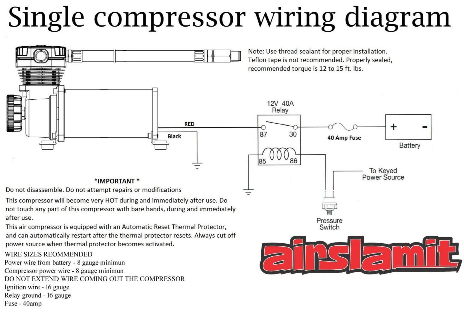 airmaxxx Black 580 Air Compressor Kit w/150-180 Switch & Wiring – Air Ride