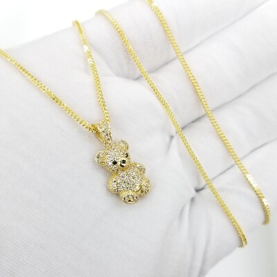 10KT Franco Necklace + Teddy Bear Pendant , Real Gold Brand New , 10kt Gold set