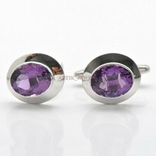 Natürlicher Amethyst Edelstein Mit 925 Sterling Silber Manschettenknopf #1796