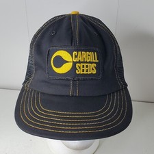 VTG Cargill Seeds Logo Patch Black Yellow Snapback Cap Trucker Hat USA Farming