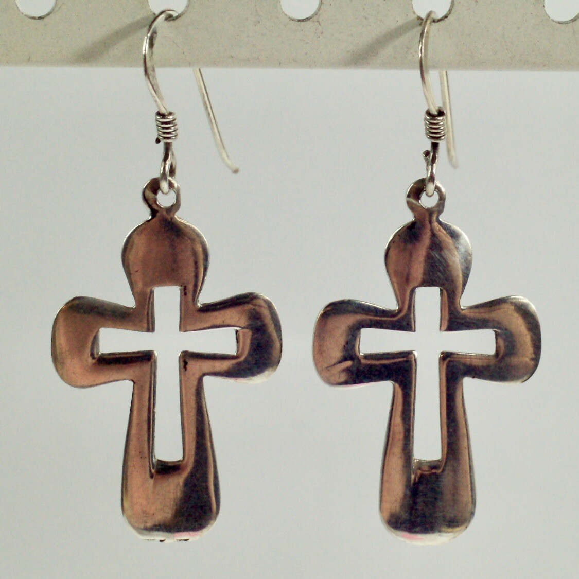 sterling silver simple flat open cross hook drop … - image 1