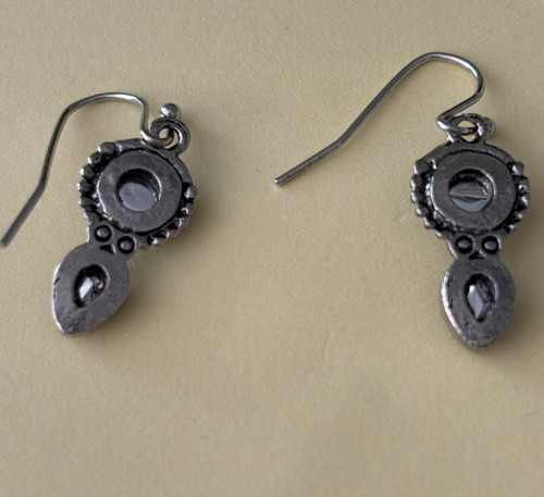 Moonstone And Amethyst Drop/ Dangle Earrings Silver Tone Setting - Picture 2 of 3