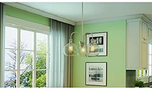 Lámpara de araña globo de vidrio transparente níquel cepillado de 3 luces Quoizel Soho LWS3235A Foto 3 de 3