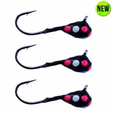 3 Pack - Tungsten Ice Fishing Jigs - BLACK WHITE PINK SPOT (6 Size Variations)