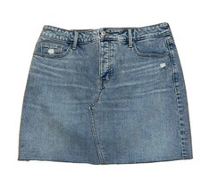 Old Navy Denim Skirt Button Fly Raw Hem Above Knee Distressed Stretch Sz 10