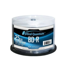 50 Optical Quantum 6x 25GB Blu-ray BD-R Shiny Silver Blank Disc OQBDR06ST-50
