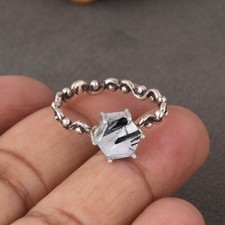Black Rutile Wave Band Ring Engagement 925 Sterling Silver Rings For Gift Her