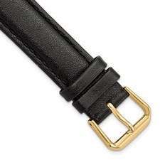 18mm 8.5" Black Long Smooth Leather Gold-tone Buckle Watch Band