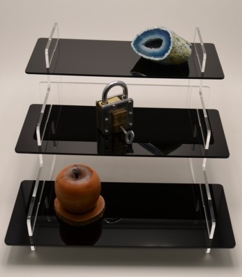 3 Ebenen Acryl Display Einzelhandel Sammlerstück Display Ständer schwarz Plexiglas Regale