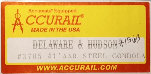 Góndola de acero Accurail #3705 41' Delaware & Hudson #15613 calibre HO escala 1/87 | Zustand: New