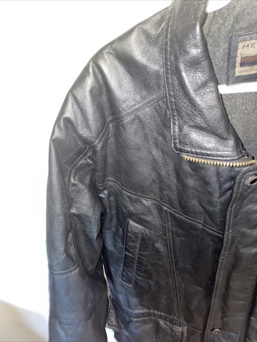 Members Only Full Zip Coat Mens Size Large Heavy Black Leather Pockets Vintage - Picture 5 of 12