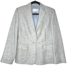 Vintage 90s Valentino Roma Womens Blazer 10 Blue Cotton Tweed Designer Italian