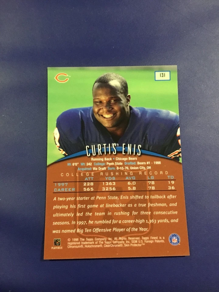 1998 Topps Finest # 131 CURTIS ENIS ROOKIE RC Penn State Chicago Bears  - Image 2 of 2