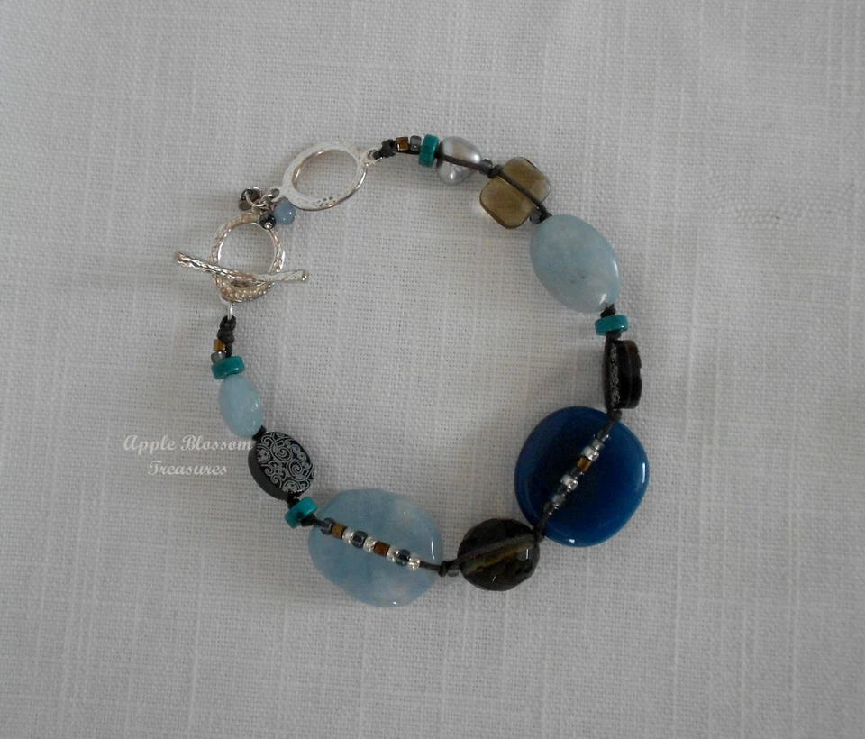 SILPADA SHELL PEARL QUARTZ GLASS STERLING SILVER BLUE WATERCOLOR BRACELET~B2240 - Image 2 of 4