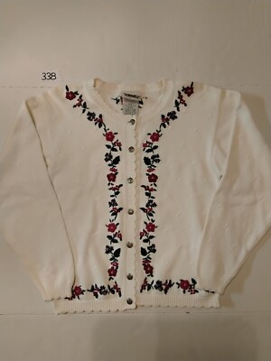 Northern Reflections Embroidered Cardigan Sweater Women's Small Button Up White