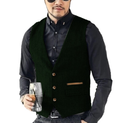 Hunting Mens Casual Herringbone Waistcoats Vintage Retro Tweed Vest Wool Wedding