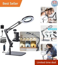 LED Magnifier Desk Lamp with 5-Diopter Glass Lens 3 Color Modes - Adjustable