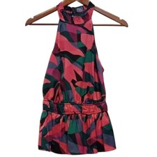 Nine West Women’s Small Green Pink Halter Top Sleeveless Summer Shirt