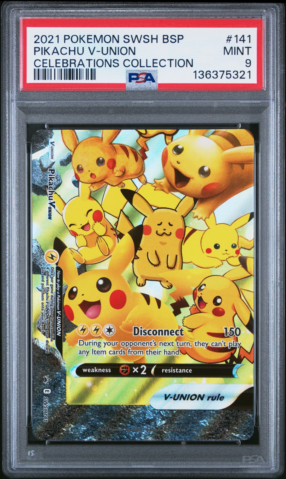 2021 POKEMON SWSH BLACK STAR PROMO CELEBRATIONS COLL #141 PIKACHU V-UNION PSA 9