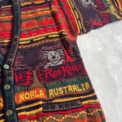 Coogi Rare Design Cardigan Pure Wool 90's Medium Red Brown Australia - Picture 6 of 14