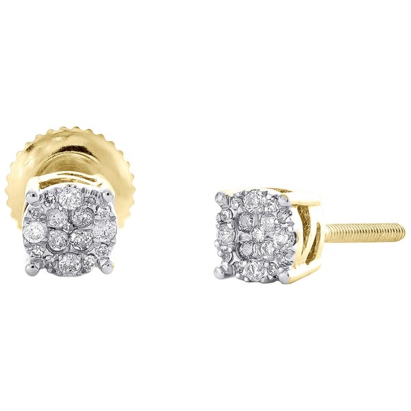 10K Gelbgold Original Diamant 5Mm Rund 4 Zacken Kreis Ohrstecker 0.11 Karat-image