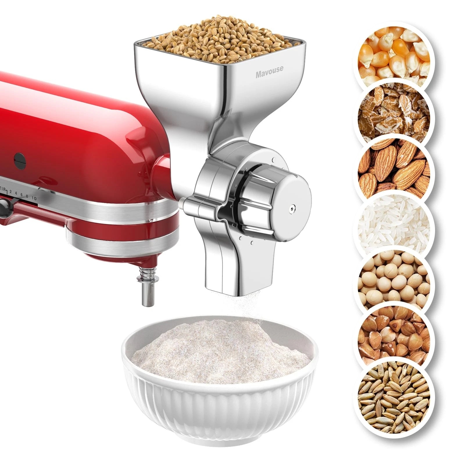 All Metal Grain Mill Attachment For Kitchenaid Stand Mixer, 12 Levels Flour M...
