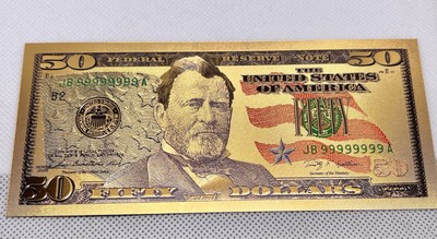 🔥 24K Gold Layered $50 Bill Note – Ulysses Grant Gold