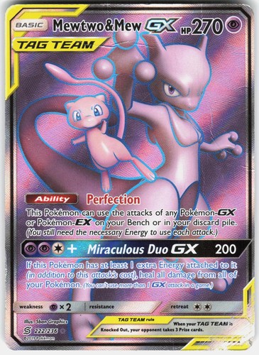Mewtwo & Mew GX 222/236 Ultra Rare Unified Minds Pokemon Holo Damaged