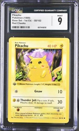 1999 Base Set - 1st Edition Pikachu #58/102 Red Cheeks CGC 9