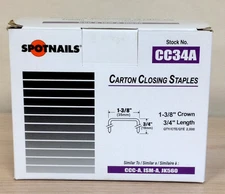 Spotnails CC34A C-34 Carton Closing Staples 1-3/8" Crown x 3/4" Leg 2,000/Box