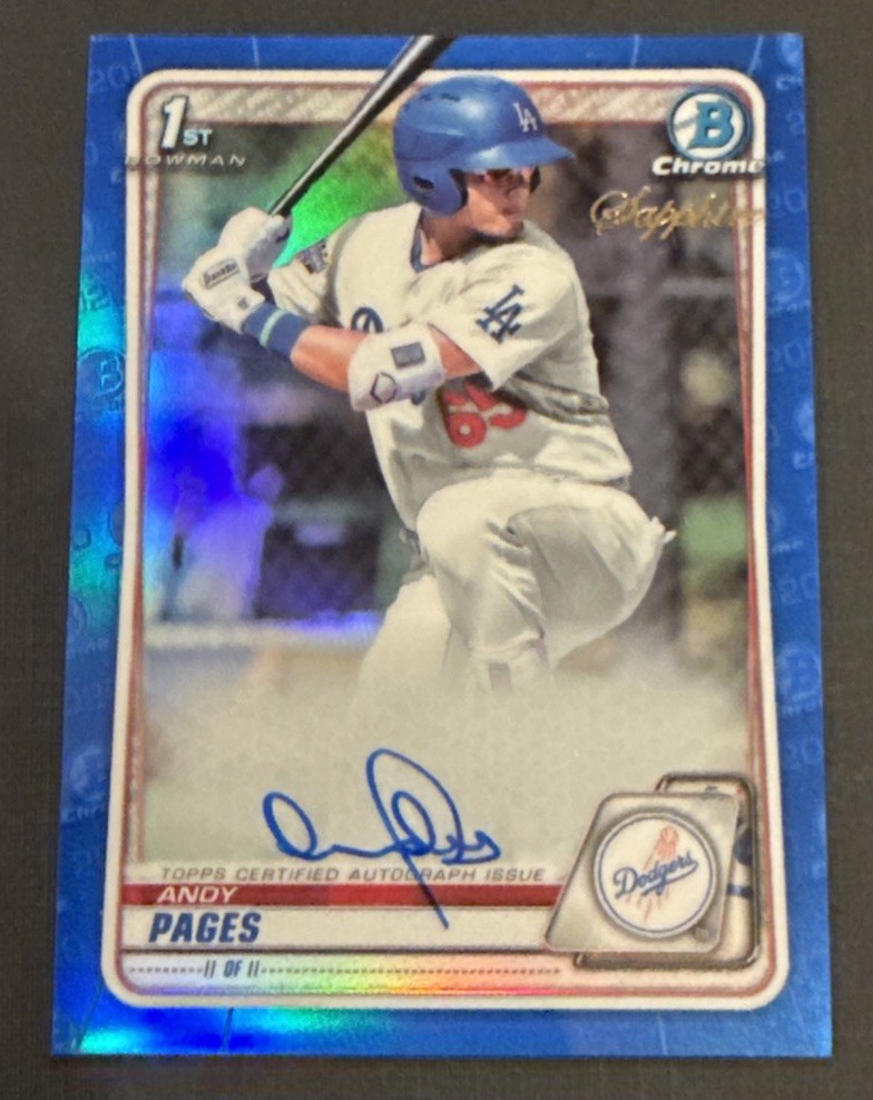 2020 Bowman Chrome Sapphire Autograph Andy Pages Dodgers WS Champions 💎