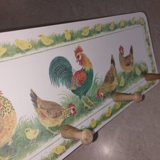 Vintage 1970s Watchet Products Melamine Chicken & Rooster Wall Peg Rack