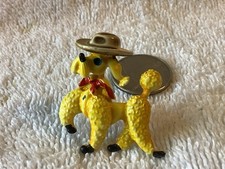 Vintage Enamel Yellow Poodle Wearing a Hat + Red Scarf Brooch/Pin 1960’s