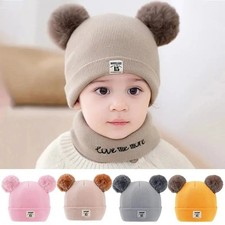 Winter Baby Kids Boy Girls Warm Earflap Hat Toddler Fleece Beanie Cap Scarf Set
