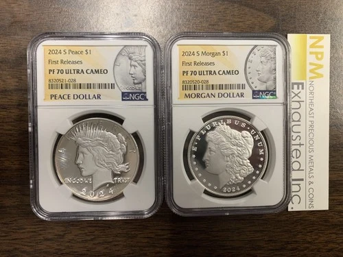 2024 S Proof Morgan &Peace Dollar 2 Coin Set $1 NGC PF70 UCam First Releases