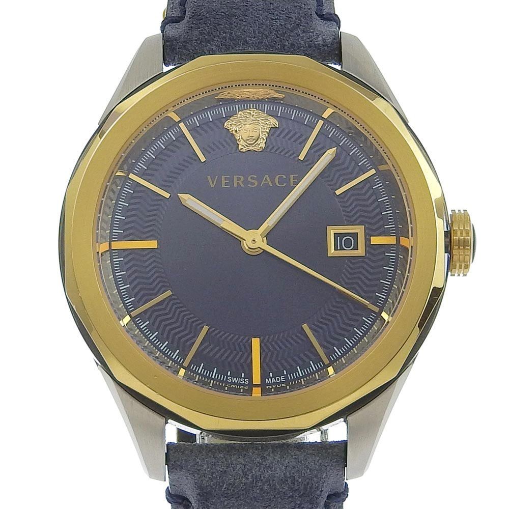 Versace VERA WR5 Men's Gold Stainless Steel Leather Watch Quartz Analog Used