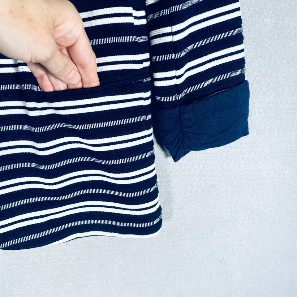 Blazer Skies Are Azul Mujer M Azul Rayas Manga 3/4 Chaqueta Abierta Costal Foto 2 de 4