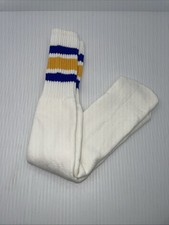 VTG Socks 1980's Tube NOS White Blue Gold Striped 21" Cotton Polyester