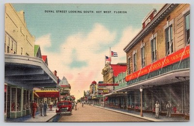 Duval Street looking South, Key West FL Florida Postcard, SS Kress 5 & 10 Store